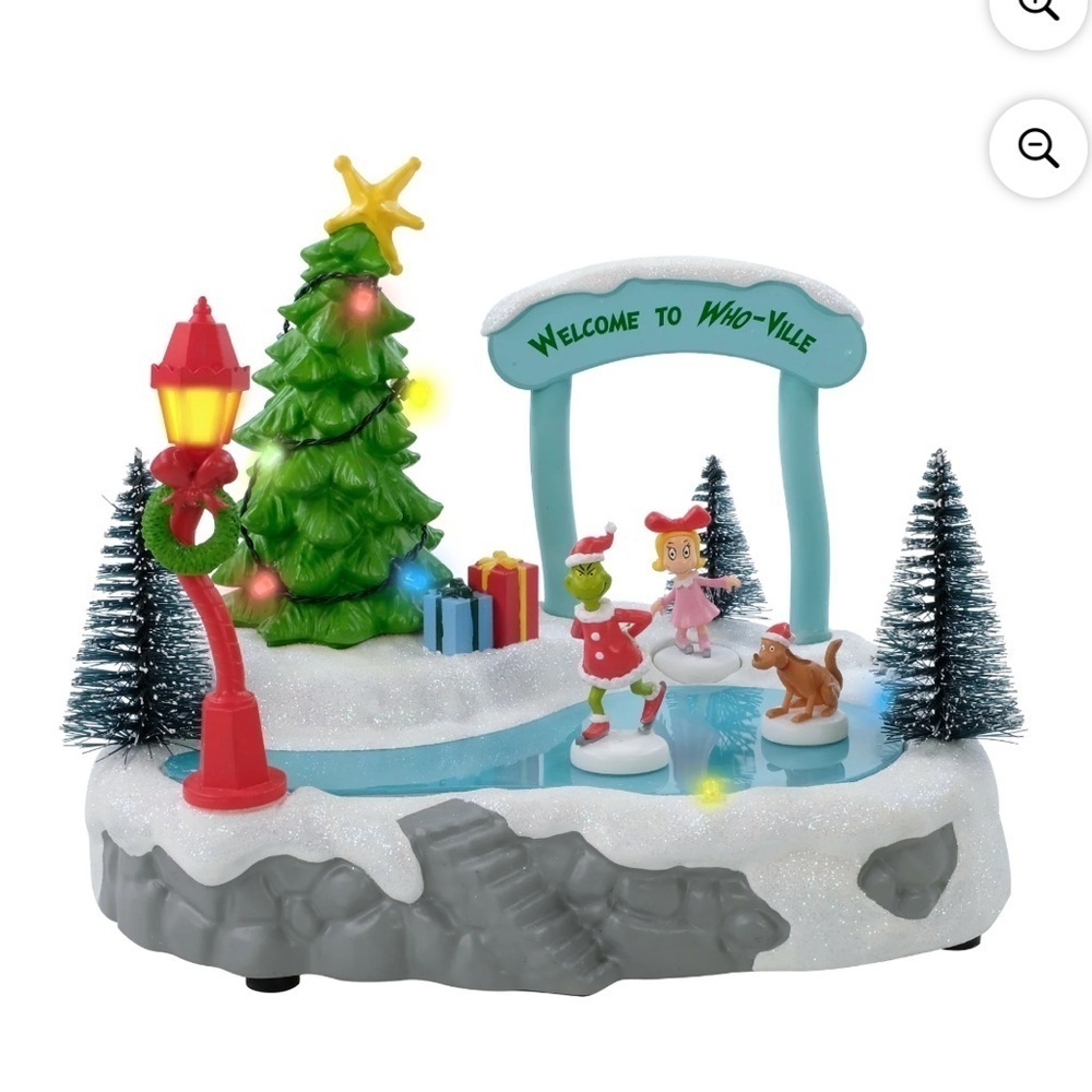 Dr. Seuss' The Grinch Skating Rink Lights Music Christmas Village Building NEW